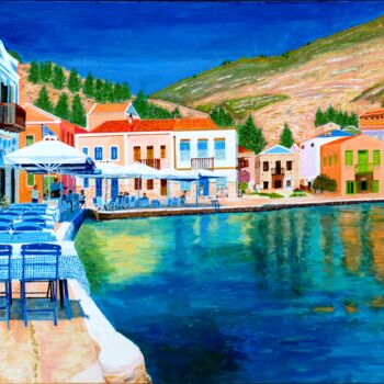 Painting titled "Kastellórizo - Port…" by Pascal Poutchnine, Original Artwork, Acrylic Mounted on Wood Stretcher frame