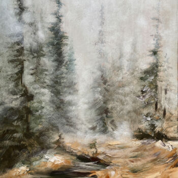 Schilderij getiteld "IN FOREST" door Anna Gurechkina, Origineel Kunstwerk, Olie Gemonteerd op Frame voor houten brancard