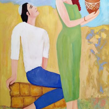 Painting titled "Yitzhak and Rivka" by Janna Shulrufer, Original Artwork, Oil