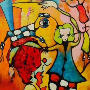 Painting titled "C'était le cirque" by Claude Lépine, Original Artwork, Acrylic Mounted on Wood Stretcher frame