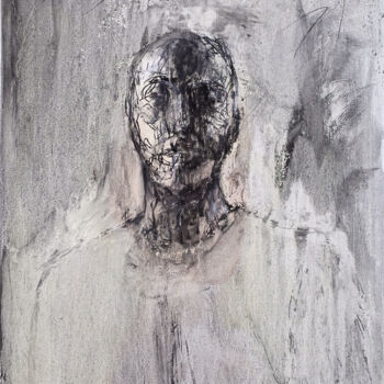 Ζωγραφική με τίτλο "AUTOPORTRAIT NOIR E…" από Xavier Auffret, Αυθεντικά έργα τέχνης, Ακρυλικό Τοποθετήθηκε στο Ξύλινο φορείο…