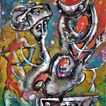 Painting titled "Débatteurs" by Christophe Gol, Original Artwork, Acrylic