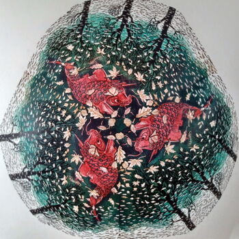 印花与版画 标题为“Three Worlds Cubed…” 由Michael E. Voss, 原创艺术品, Linocuts
