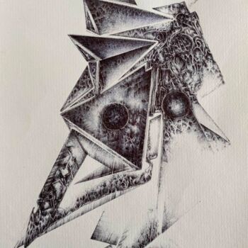 Zeichnungen mit dem Titel "Triangle Portrait" von Iyad Abbas, Original-Kunstwerk, Kugelschreiber