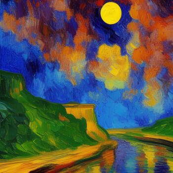 Digitale Kunst getiteld "River at night" door Michael C Bertsch, Origineel Kunstwerk, 2D Digital Work
