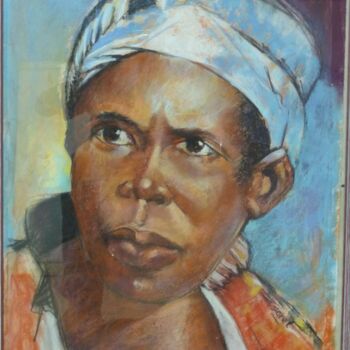 Painting titled "FEMME HUTU COLERE" by Gérald Sorel, Original Artwork, Pastel Mounted on Cardboard