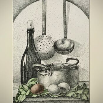 Drawing titled "Nature morte" by Anerosh, Original Artwork, Ink Mounted on Other rigid panel