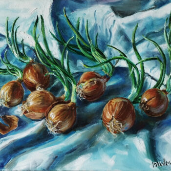 Malerei mit dem Titel "Onion" von Mila Pavlova, Original-Kunstwerk, Öl Auf Keilrahmen aus Holz montiert