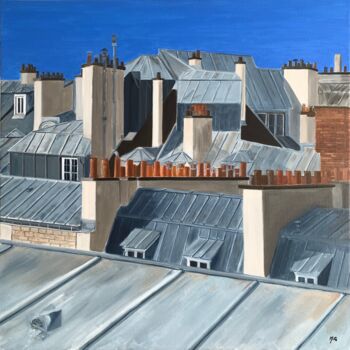 Peinture intitulée "Vue sur les toits (…" par Marie France Garrigues, Œuvre d'art originale, Huile Monté sur Châssis en bois