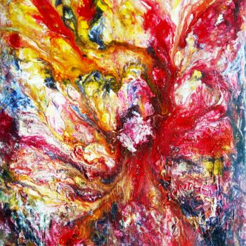 Pintura intitulada ""Peonies, cat and d…" por Selena Sashina, Obras de arte originais, Acrílico Montado em Armação em madeira