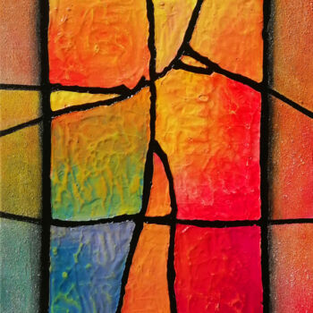 Painting titled "Vitrail" by Christian Bouard, Original Artwork, Acrylic Mounted on Wood Stretcher frame