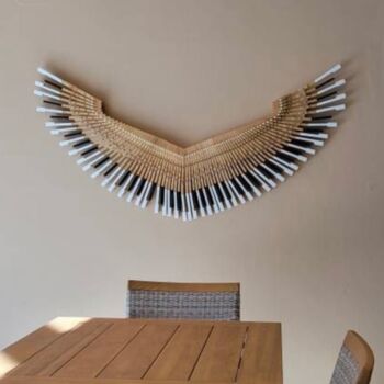 Sculpture titled "American Eagle Wing…" by Oleg Degtyarenko, Original Artwork, Accessories Mounted on Wood Panel