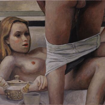 Painting titled "ragazza famelica" by Domenico Ventura, Original Artwork, Oil Mounted on Wood Stretcher frame