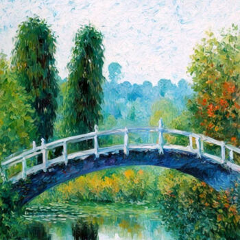 Arts numériques intitulée "monet japanese brid…" par Si Levin, Œuvre d'art originale, Image générée par l'IA Monté sur artwo…