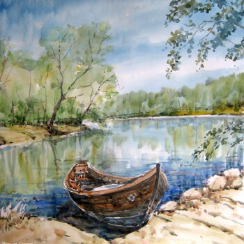 Schilderij getiteld "Літо на Самарі" door Volodimir Kudlai, Origineel Kunstwerk, Aquarel