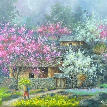 Painting titled "Lặng lẽ vùng cao ("…" by Thi Dung Nguyen, Original Artwork, Acrylic