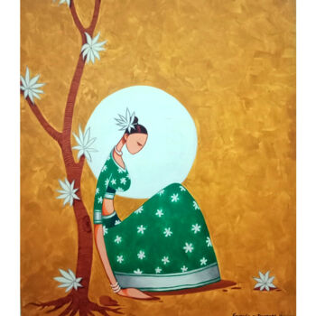 Painting titled "Lady flower Beauty" by Santosh Dangare, Original Artwork, Acrylic