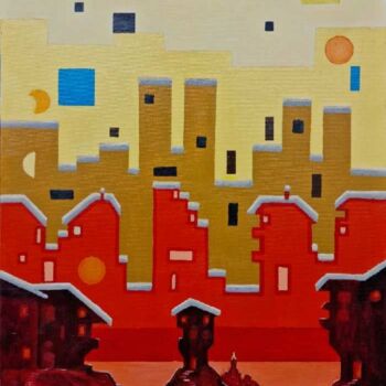 Ζωγραφική με τίτλο "The houses of color…" από Krisline, Αυθεντικά έργα τέχνης, Λάδι