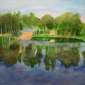 Peinture intitulée "reflets sur l' étan…" par Philip Moreau, Œuvre d'art originale, Aquarelle