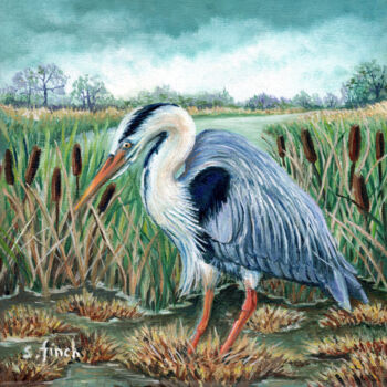 Pintura intitulada "Spirit of Heron" por Sonia Finch, Obras de arte originais, Óleo Montado em Armação em madeira