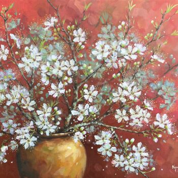 Painting titled "Lọ hoa mận ("A vase…" by Thi Dung Nguyen, Original Artwork, Acrylic