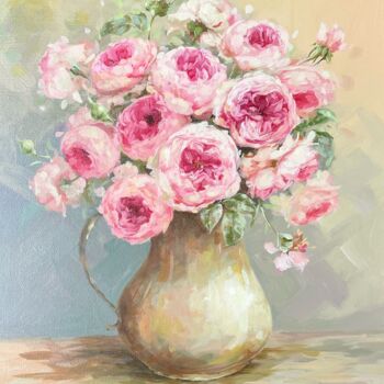 Painting titled "Lọ hoa hồng ("A vas…" by Thi Dung Nguyen, Original Artwork, Acrylic