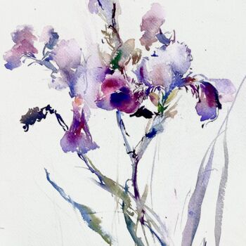 绘画 标题为“Iris in the garden” 由Helene Manoli, 原创艺术品, 水彩