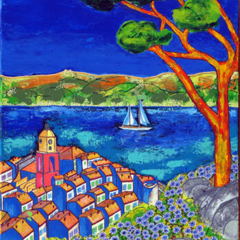 Painting titled "Twist à Saint-Tropez" by Pascal Poutchnine, Original Artwork, Acrylic Mounted on Wood Stretcher frame