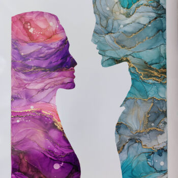 Painting titled "The couple of lovers" by Kevich Anastacia, Original Artwork, Ink