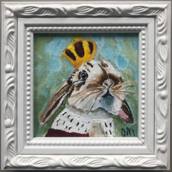 Painting titled "Bunny Painting Orig…" by Olga Mart, Original Artwork, Oil Mounted on Cardboard