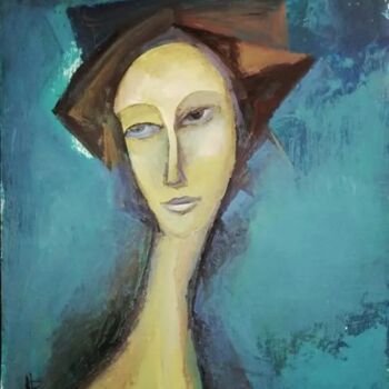 Painting titled "Portrait of a woman…" by Nadezda Baruns, Original Artwork, Acrylic