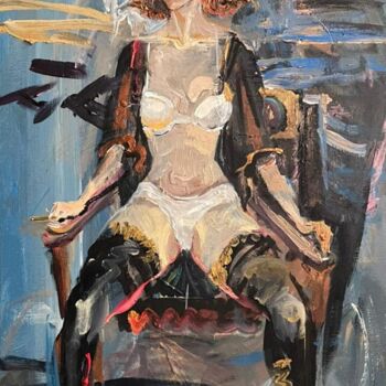 Painting titled "Miss in Black" by Viacheslav Sliusar (Slusarvv), Original Artwork, Oil