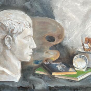「way of studying pai…」というタイトルの絵画 Anna Belovによって, オリジナルのアートワーク, オイル 段ボールにマウント