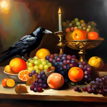 Digital Arts titled "Crow on table" by Michael C Bertsch, Original Artwork, 2D Digital Work