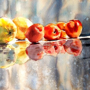Peinture intitulée "Lemons and Apricots" par Ibolya Taligas, Œuvre d'art originale, Aquarelle