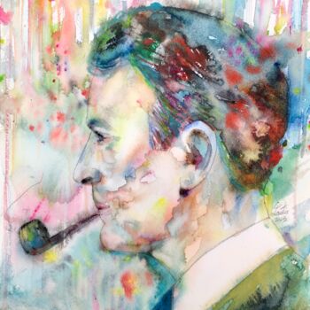 Malerei mit dem Titel "RAYMOND CHANDLER" von Lautir, Original-Kunstwerk, Aquarell