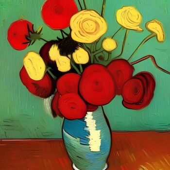 제목이 ""Flowers on table""인 디지털 아트 Michael C Bertsch로, 원작, 디지털 페인팅