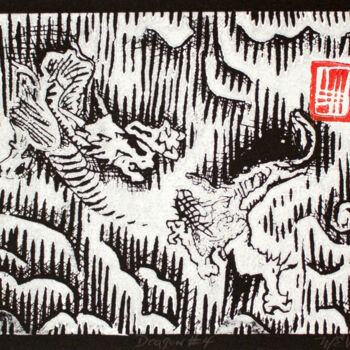 Εκτυπώσεις & Χαρακτικά με τίτλο "Dragon Number Four…" από Michael E. Voss, Αυθεντικά έργα τέχνης, Χαρακτικά σε λινόλαιο