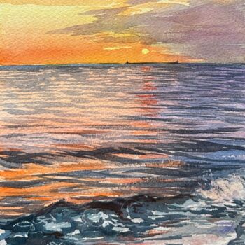제목이 "Sunset on the sea"인 미술작품 Oleksandra Padushyna로, 원작, 수채화