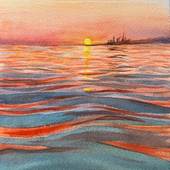 제목이 "Sunset on Liski bea…"인 미술작품 Oleksandra Padushyna로, 원작, 수채화