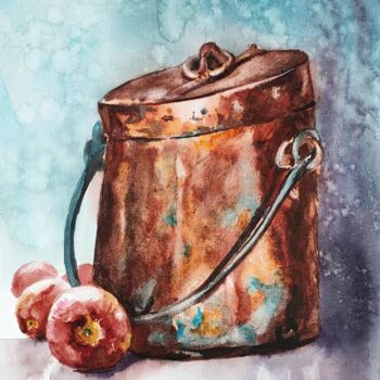 Painting titled "Cuivre rouge" by Marc Broudic, Original Artwork, Watercolor