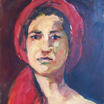 Peinture intitulée "Le foulard rouge" par Karine Lemoine, Œuvre d'art originale