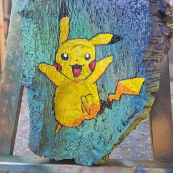 Malerei mit dem Titel "PIKACHU SUR LIÈGE" von Lorie Renaud, Original-Kunstwerk, Acryl