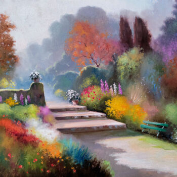 제목이 "Flowered garden - I…"인 미술작품 Andrea Borella로, 원작, 기름 목재 패널에 장착됨