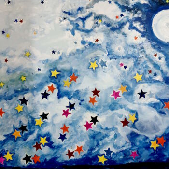 Ζωγραφική με τίτλο "MOON AND STARS" από Anandswaroop Manchiraju, Αυθεντικά έργα τέχνης, Ακρυλικό