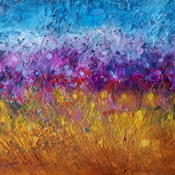 Peinture intitulée "Les fleurs de ciel" par Frédéric Letrun, Œuvre d'art originale, Huile Monté sur Panneau de bois