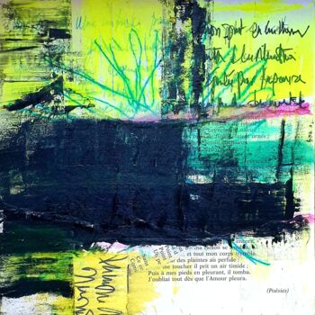 Collagen mit dem Titel "Une page de poesie" von Julie Verhague, Original-Kunstwerk, Collagen Auf Holzplatte montiert