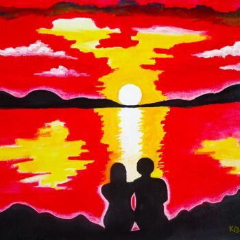 Ζωγραφική με τίτλο "Romantic Sunset" από Kishore Bishoi, Αυθεντικά έργα τέχνης, Ακρυλικό