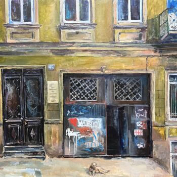「Tbilisi streets」というタイトルの絵画 Anna Belovによって, オリジナルのアートワーク, オイル ウッドパネルにマウント