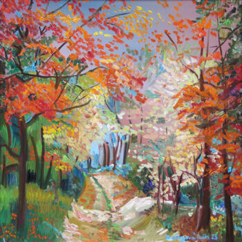 제목이 "Autumn forest mood"인 미술작품 Ruth Dubayová로, 원작, 기름 나무 들것 프레임에 장착됨